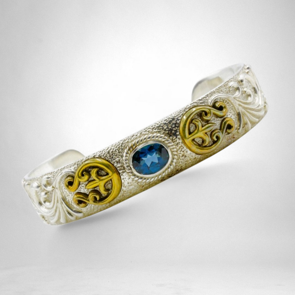ロンドンブルートパーズ 2.3ct 唐草模様 シルバーバングル – good