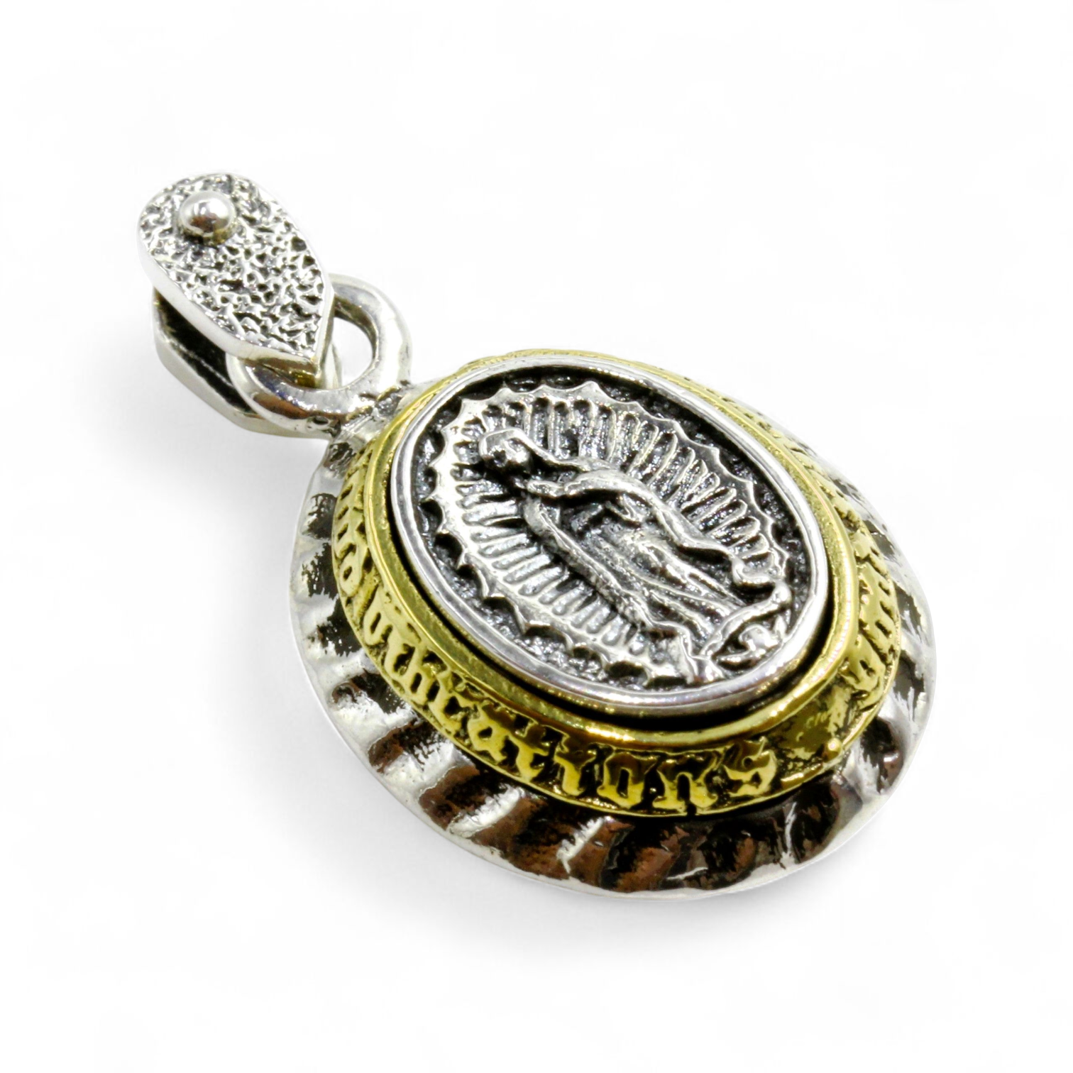 アステカ太陽の石 スカル グアダルーペマリア オーバルペンダント