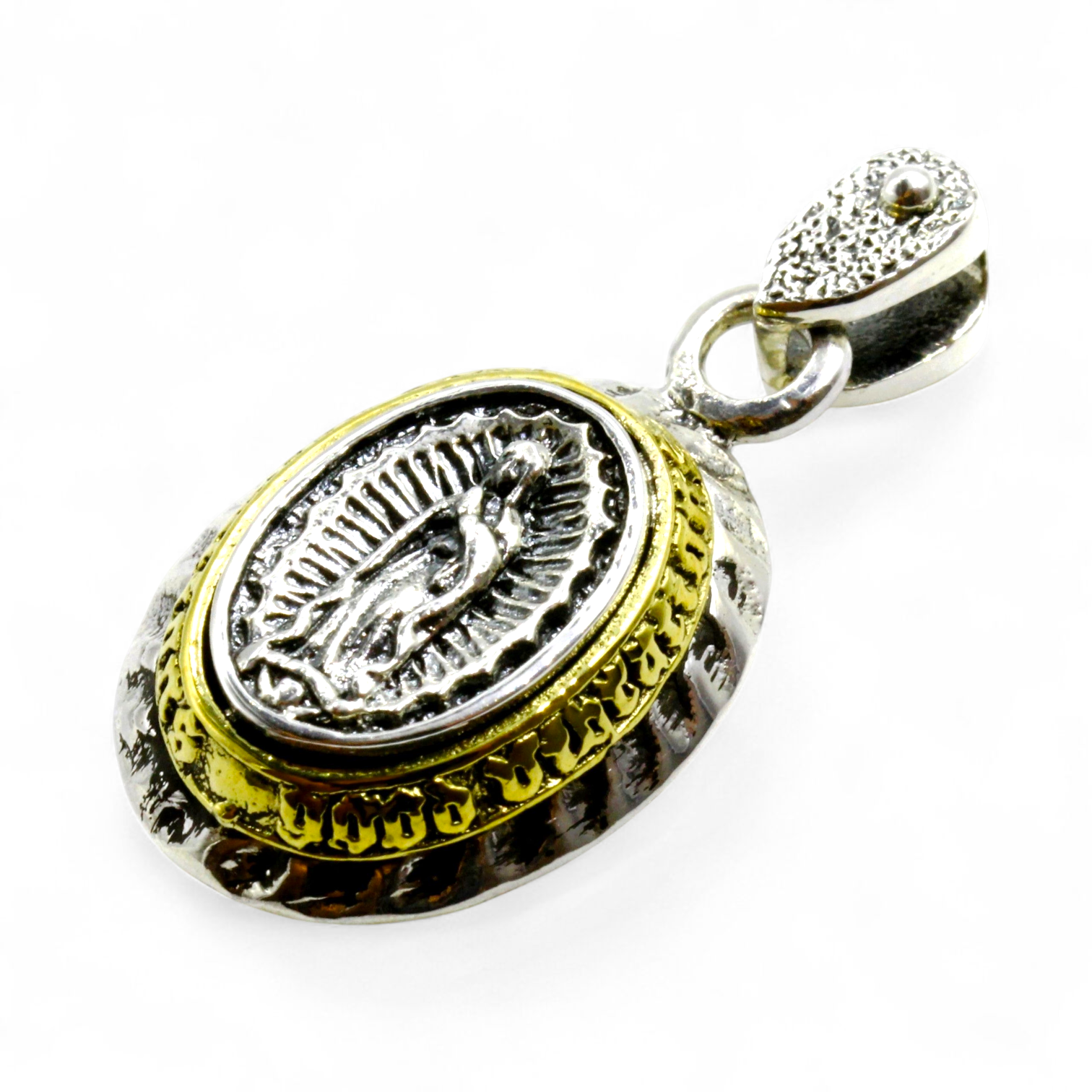 アステカ太陽の石 スカル グアダルーペマリア オーバルペンダント